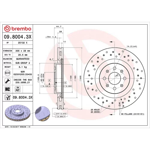 Brzdový kotúč BREMBO 09.8004.3X