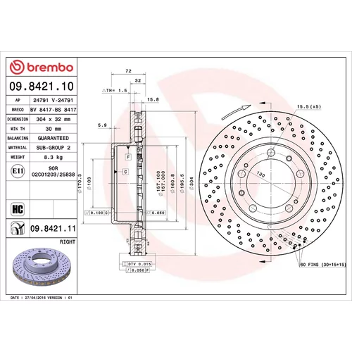 Brzdový kotúč BREMBO 09.8421.11