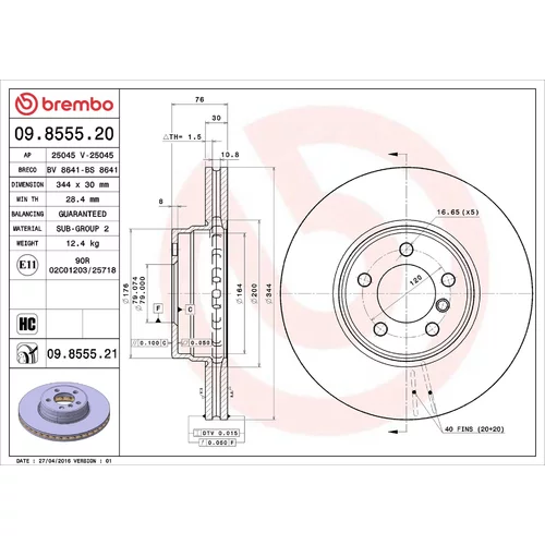 Brzdový kotúč BREMBO 09.8555.21