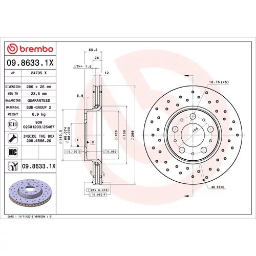 Brzdový kotúč BREMBO 09.8633.1X