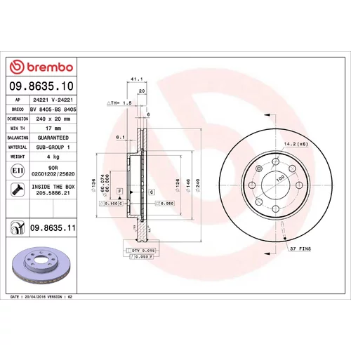 Brzdový kotúč BREMBO 09.8635.11