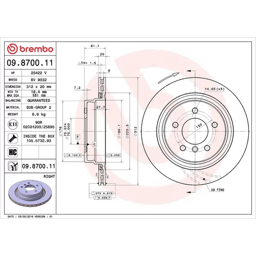 Brzdový kotúč BREMBO 09.8700.11