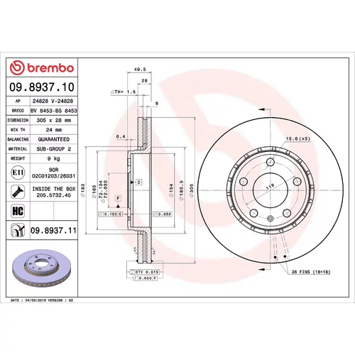 Brzdový kotúč BREMBO 09.8937.11