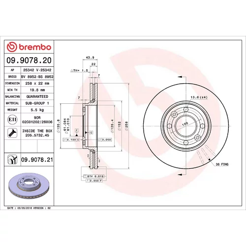 Brzdový kotúč BREMBO 09.9078.20