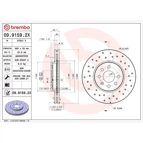 Brzdový kotúč BREMBO 09.9159.2X