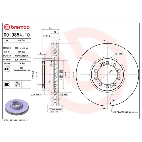 Brzdový kotúč BREMBO 09.9354.10