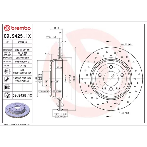 Brzdový kotúč BREMBO 09.9425.1X