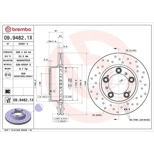 Brzdový kotúč BREMBO 09.9482.1X