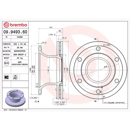 Brzdový kotúč BREMBO 09.9493.60