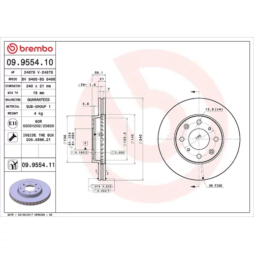 Brzdový kotúč BREMBO 09.9554.10