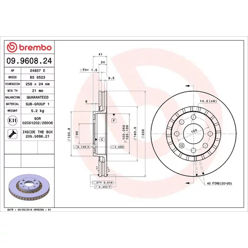 Brzdový kotúč BREMBO 09.9608.24