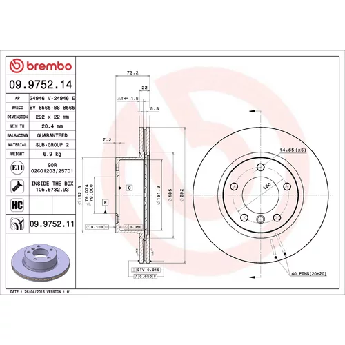 Brzdový kotúč BREMBO 09.9752.11