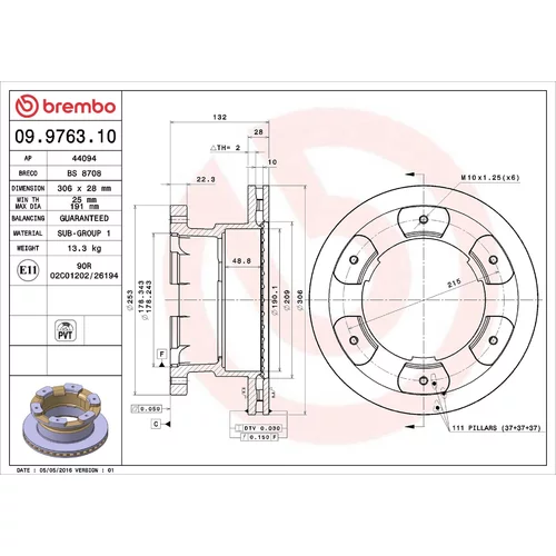 Brzdový kotúč BREMBO 09.9763.10
