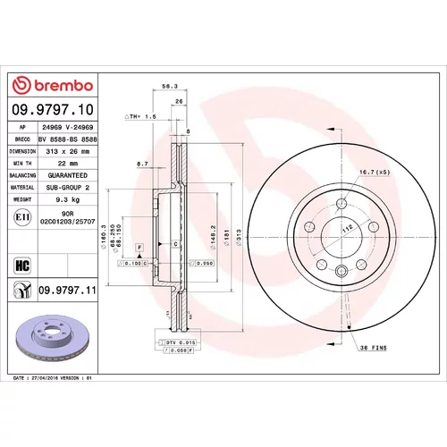 Brzdový kotúč BREMBO 09.9797.11