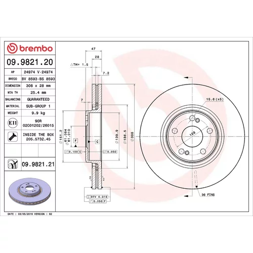 Brzdový kotúč BREMBO 09.9821.21