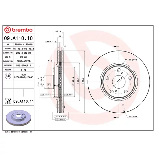 Brzdový kotúč BREMBO 09.A110.11