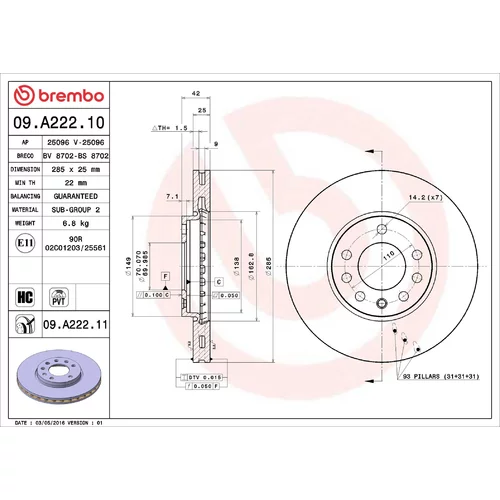Brzdový kotúč BREMBO 09.A222.10