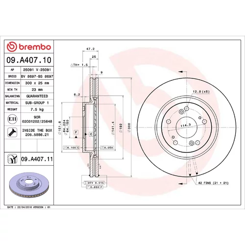 Brzdový kotúč BREMBO 09.A407.11