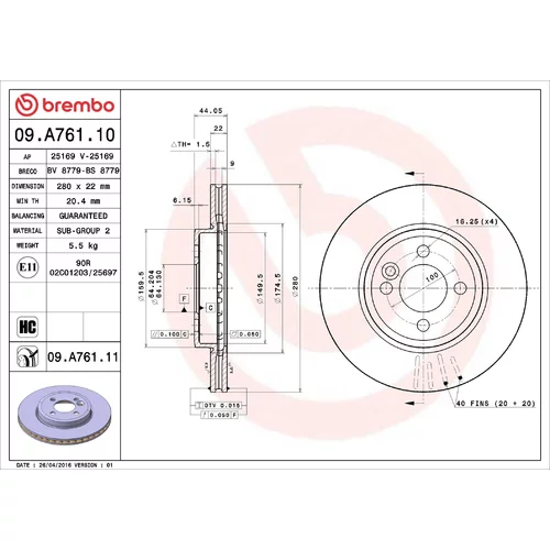 Brzdový kotúč BREMBO 09.A761.11