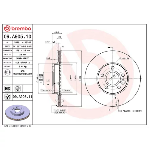 Brzdový kotúč BREMBO 09.A905.10