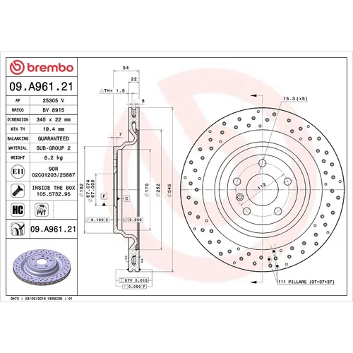 Brzdový kotúč BREMBO 09.A961.21