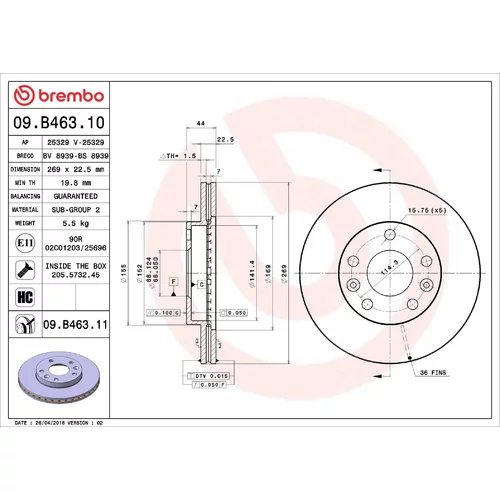 Brzdový kotúč BREMBO 09.B463.11
