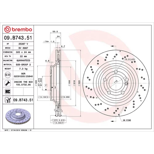 Brzdový kotúč BREMBO 09.B743.51