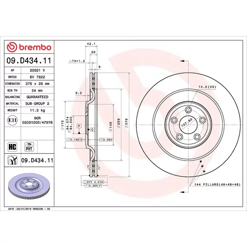 Brzdový kotúč BREMBO 09.D434.11
