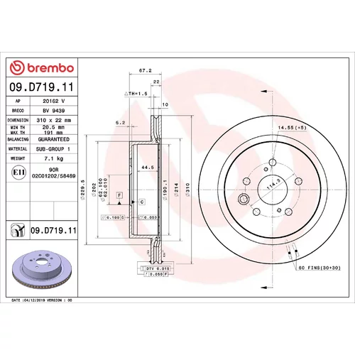 Brzdový kotúč BREMBO 09.D719.11