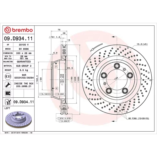 Brzdový kotúč BREMBO 09.D934.11