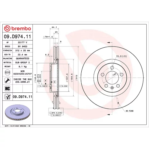 Brzdový kotúč BREMBO 09.D974.11