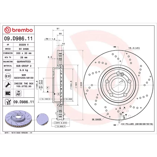 Brzdový kotúč BREMBO 09.D986.11