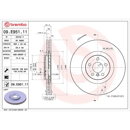 Brzdový kotúč 09.E951.11 /BREMBO/