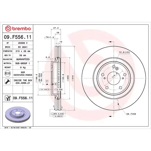 Brzdový kotúč 09.F556.11 /BREMBO/ - obr. 3