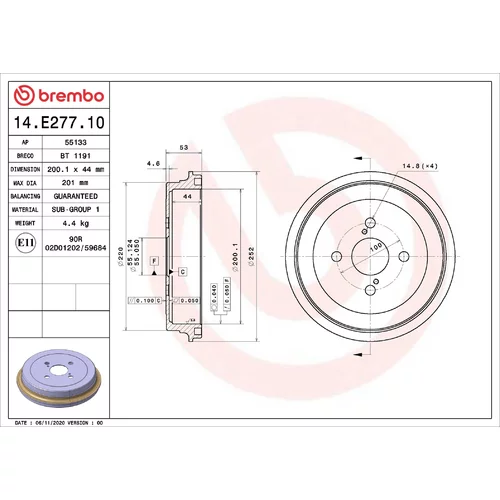 Brzdový bubon BREMBO 14.E277.10