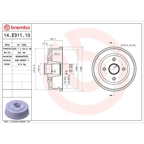Brzdový bubon BREMBO 14.E311.10