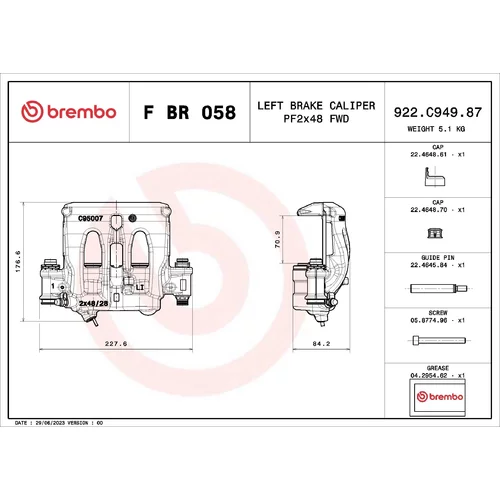 Brzdový strmeň F BR 058 /BREMBO/ - obr. 1