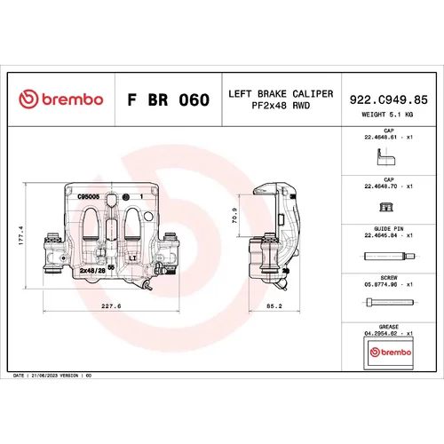 Brzdový strmeň F BR 060 /BREMBO/ - obr. 1