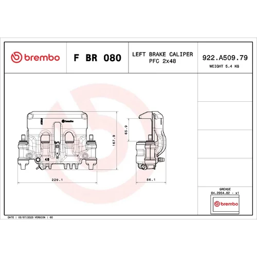 Brzdový strmeň F BR 080 /BREMBO/ - obr. 1