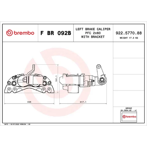 Brzdový strmeň F BR 092B /BREMBO/ - obr. 1