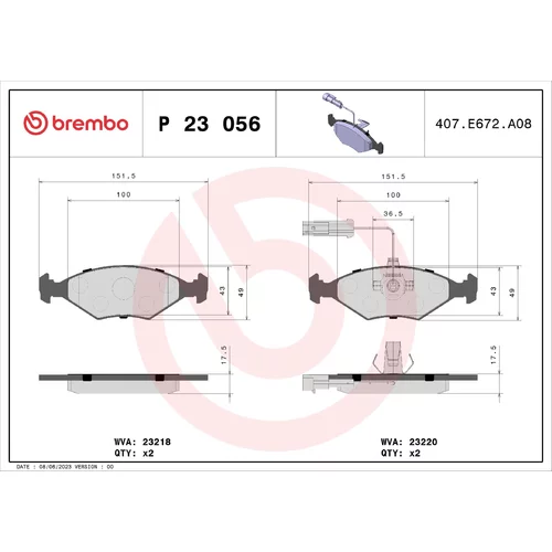 Sada brzdových platničiek kotúčovej brzdy BREMBO P 23 056