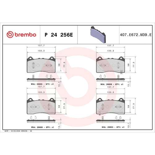 Sada brzdových platničiek kotúčovej brzdy BREMBO P 24 256E