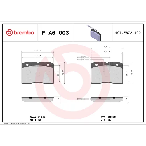 Sada brzdových platničiek kotúčovej brzdy P A6 003 /BREMBO/