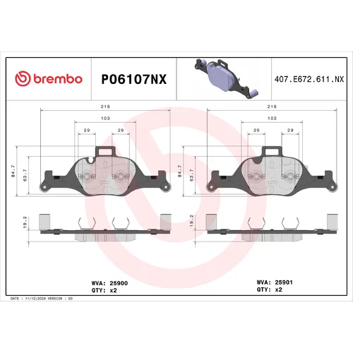 Sada brzdových platničiek kotúčovej brzdy BREMBO P06107NX