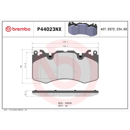 Sada brzdových platničiek kotúčovej brzdy BREMBO P44023NX