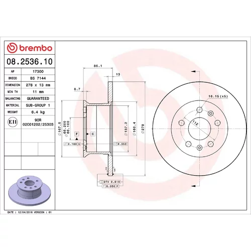 Brzdový kotúč BREMBO 08.2536.10