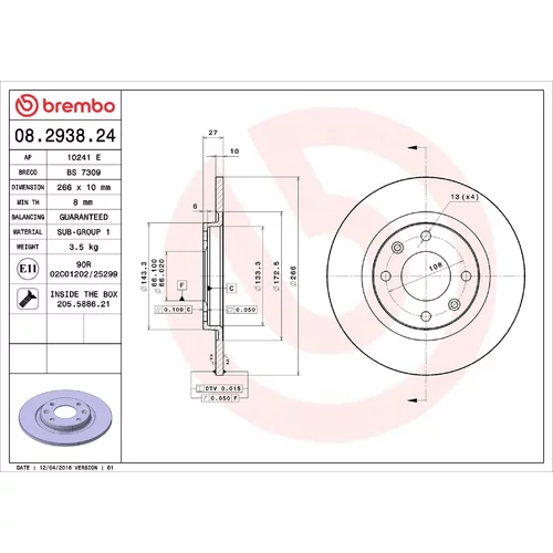 Brzdový kotúč BREMBO 08.2938.24