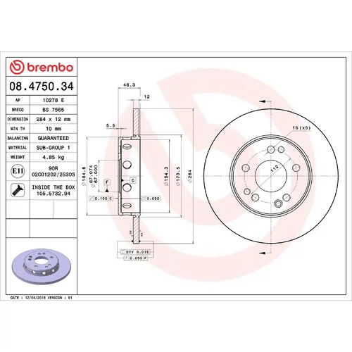 Brzdový kotúč BREMBO 08.4750.34