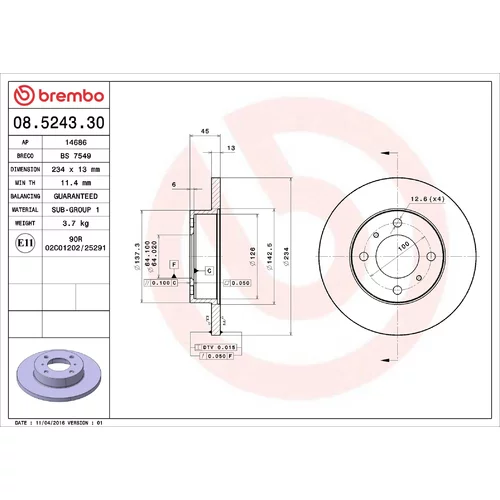 Brzdový kotúč BREMBO 08.5243.30