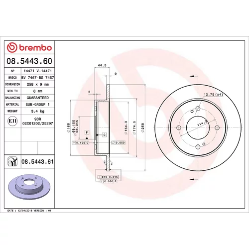 Brzdový kotúč BREMBO 08.5443.60
